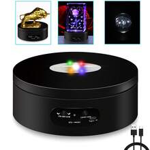 Base Giratória com Iluminação LED, Base Iluminada de Vidro Cristal, Bandeja Giratória Automática de 360 Graus Silenciosa, Suporte de Exibição Motorizado com Luzes Coloridas, Suprimentos para Copos Giratórios 12cm