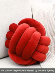 1 pieza Bola retorcida de unicolor hecha a mano, cojín decorativo, decoración de sofá y mesa de café, decoración de dormitorio y mesita de noche, 3 opciones de tamaño, rojo