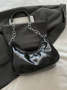 1 Stück modische glänzende koreanische Schulter-/Unterarmtasche mit Reißverschluss aus PU, modische und vielseitige Kettentasche für den täglichen Gebrauch, hochwertige Tasche, geeignet für Teenager zum Einkaufen, Pendeln, täglichen Gebrauch, perfektes Geschenk