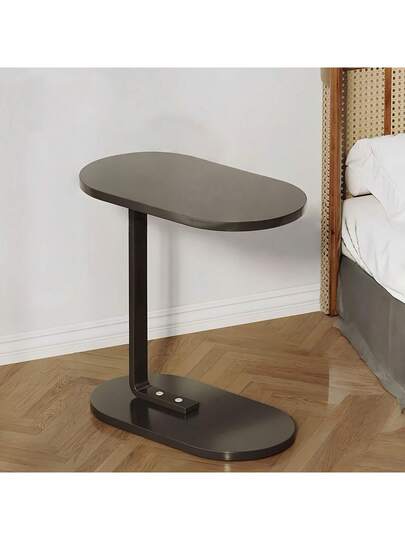 1pc Oval Side Tafel Removable Edge Space Saving Hardwood Sofa Coffee Living Room Or Bedroom, Moderne Wooden Top Metal Frame, Multi Tier Coffee, Snacks, Books Minimalist Tabletop, view 3