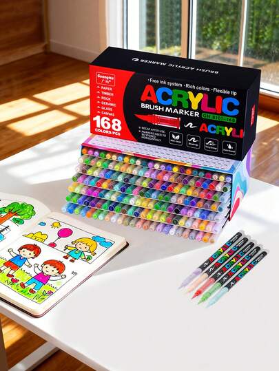Caja de 168 colores Guangna 8101 Marcadores acrílicos a base de agua, marcadores de graffiti que se pueden usar en diferentes superficies, marcadores portátiles y elegantes para artistas, un regalo de Navidad para amigos y familiares