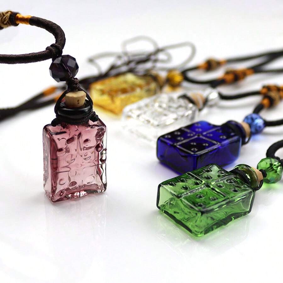 1 pieza Collar colgante de botella de vidrio morado, cordón ajustable, puede contener perfume/aceites esenciales, adecuado para mujeres, gran regalo para amigos y familiares