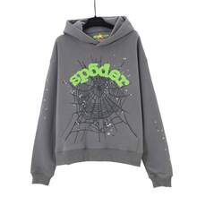 Sp5der Hip-Hop Artist Letter 3D Print Fleece Hoodie & Pants Set For Men & Women - 3 màu xám đậm - Xem 8