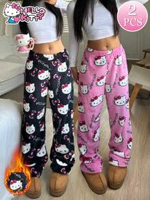 Sanrio 2pcs  Women Thermal Lined Pants, Warm & Cozy For Autumn/Winter