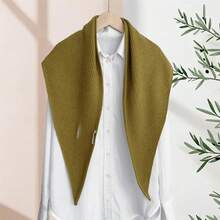Women Triangular Crossbody Shawl Scarf Solid Color Ribbed Warm Winter Knit Ponchos Capes Triangle Cape Knit Sweater Scarf For Fall Winter Fashion Accessory - 軍綠色 - 查看 5