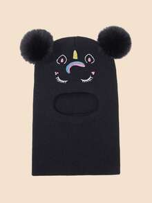 1 件套幼儿 1-6 岁可爱双绒球针织帽和围巾套装，独角兽刺绣拉法帽，柔软舒适的护耳帽，适合秋冬户外穿着 - 獨角獸 - 查看 15