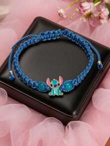 1pc Blue Knitted Bracelet, Cartoon Handmade Woven Wristband, Suitable For Daily Wear Or Event Gift