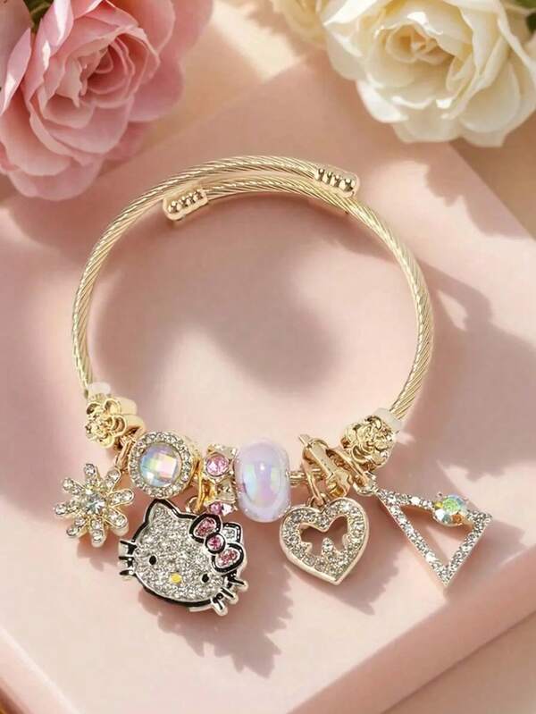 Sanrio Sanrio 1pc Sanrio Pink Panda Style Bracelet, Cute KT Cat Cartoon Charm Bracelet
