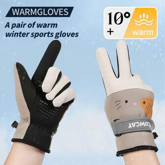 1 par de guantes de esquí de invierno lindos para exteriores, guantes térmicos forrados gruesos y cálidos, a prueba de viento y antideslizantes con puntas de los dedos táctiles para pantalla, adecuados para jugar en la nieve, ciclismo, ir al trabajo y senderismo en clima frío para mujeres