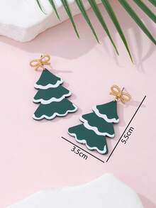 1 Cặp bông tai trang sức thời trang hình nơ và cây thông Noel bằng gốm mềm giả dành cho nữ, món quà hoàn hảo cho các bữa tiệc ngày lễ - màu xanh lá - Xem 4