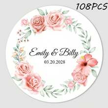 24/35/70/108 piezas Pegatinas redondas personalizadas con sus nombres y fecha para bodas, invitaciones, cajas de regalo, etiquetas de papel, adhesivas, multifuncionales, duraderas, ornamentales, reutilizables, exquisitas, elegantes, de alta calidad, coloridas, modernas, personalizadas, únicas - Multicolor - Ver 40