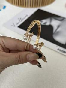 14k Gold Plated Cubic Zirconia & Pearl Elegant Luxury Women Bracelet