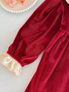 Newborn Baby Girls' Christmas Red Ruffled Collar Long Sleeve Bodysuit, Princess Style, Spring/Autumn - Red - View 4