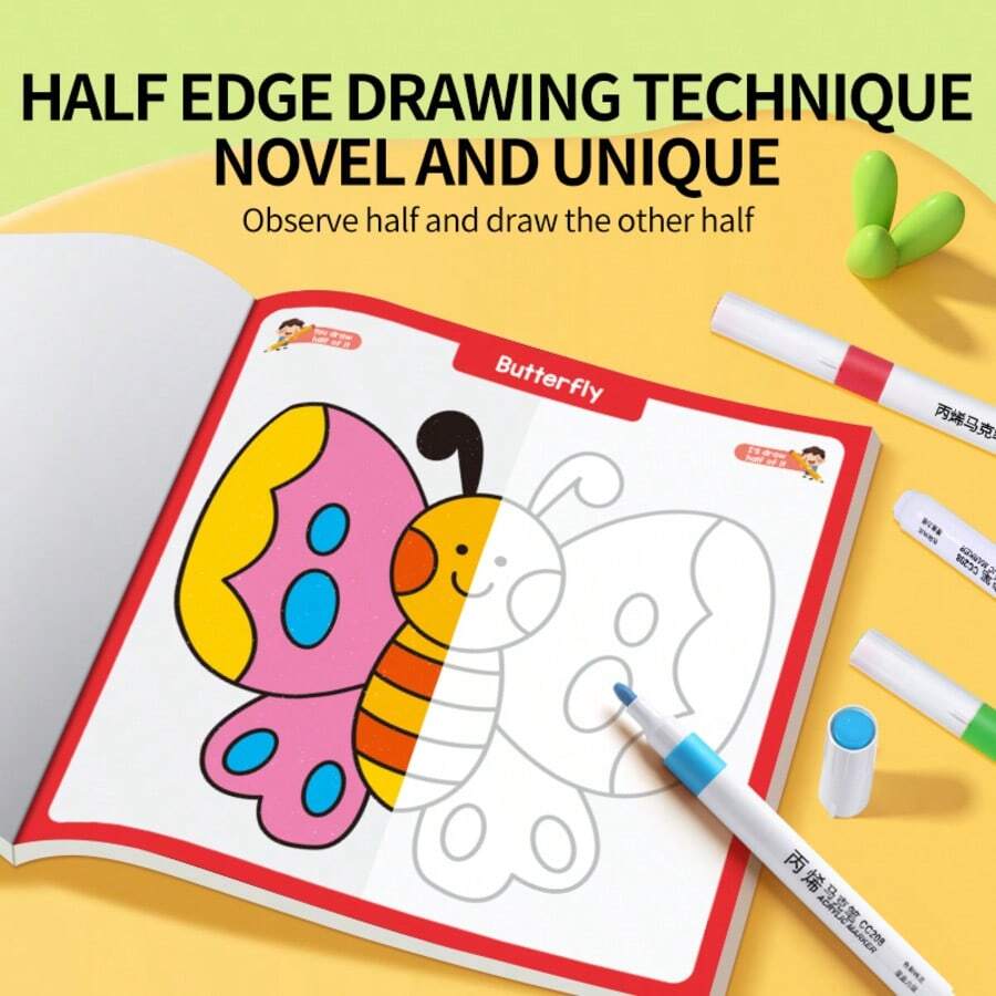 1pc Children's Funny Half-Painted 32-Page Book With Frog, Tiger, Elephant, Fox, Panda And More Patterns, Christmas Gift, Back To School Season Gift, Develops Imagination By Only Painting Half - Multicolor - View 1