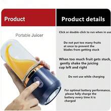 SOKANY 1pc New Portable Juicer Blender With 1 Cup, USB Rechargeable Mini Smoothie Maker For Fresh Juice, Personal Size Blender For Shakes And Smoothies, Home Fruit Mixer For Kitchen, Home, Travel