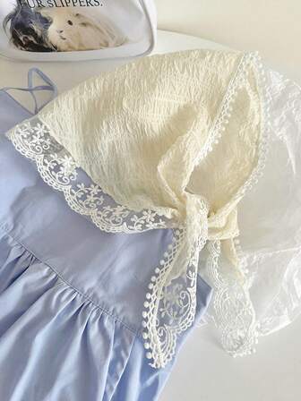 1条白色蕾丝花卉网纱三角头巾发带，法式乡村风格甜美复古百搭蕾丝头巾，适合夏季海滩度假摄影装饰，纯色休闲涤纶头巾，四季皆宜，女士头巾，冬季发饰，冬季发带