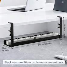 Under Desk Cable Management Tray, No Drill Metal Mesh Cable Organizer With Clips For Installation, 3-Slot Cable Tray With Desktop & Under Desk Wire Organizer, Adjustable Cable Management Rack For Home Office Standing Desk