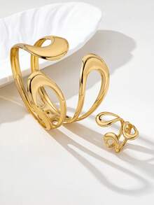 1 Set Geometric Hollow Women Rings & Bracelet Set - Yellow Gold - View 5