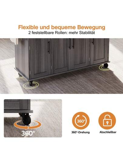 120*45cm, Mobile Kitchen Isl Trolley, Worktop Extends Up To 70cm, Hidden Cutlery Drawer, Adjustable Shelves, Spice Rack Towel Holder, Kitchen, Dining Room Or Living view 3