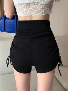 Summer Casual Solid Color Side Drawstring Shorts