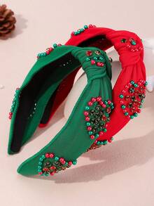 2/1 szt. opaska na głowę z perełkami w kolorze czerwonym i zielonym, opaska na włosy z serduszkiem, ozdoba na głowę w kształcie koka w kształcie świątecznego węzła, odpowiednia na imprezę, kostium świąteczny - Wielokolorowe - Zobacz 2