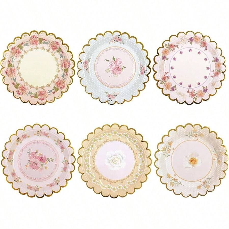 48 PCS Vintage Floral Paper Plates Inch, Scalloped Flower Tea Party Plates Disposable Cake Dessert Plate Birthday Bridal Shower Shower Wedding Party Decorations Floral - Hoa - Xem 1