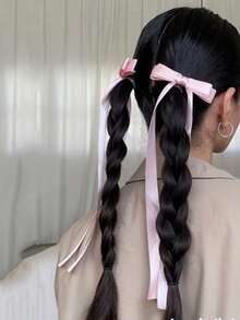2pcs Ballet Style Long Ribbon Bow Hair Clip, Fashionable And Cute Women Hair Accessory, Suitable For Daily Wear On Any Occasion Valentine's Day Valentines Hair Accessories For Women Claw Clips Hair Claws Hair Barrettes, School Stuff, Elegant, College, Winter Outfit For Women, Bows - 粉色 - 查看 1