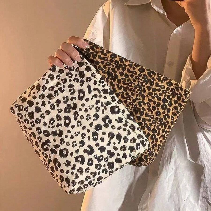 1pc Leopard Print Large Capacity Makeup Bag, Portable Toiletry Bag With Jewelry Compartment, Scratch-Resistant Design For Swimming, Gym, Travel, Student Dorm Storage, Practical Gift For Girlfriend - Multicolor - View 1