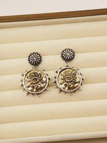 1pc Western Cowboy Style Dual-Tone Geometric Pendant Earrings For Women