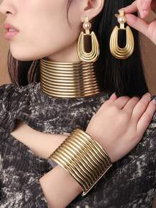 New Exaggerated Multi-Layer Handmade Beaded Vintage Chic Bohemian, European, African, Korean, Middle Eastern Party, Holiday, Beach Adjustable PVC Leather Choker Necklace - Silver - View 17