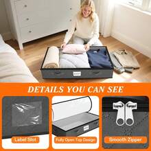 8PCS 90L Under Bed Storage Containers, 6-Pack Storage Bins With Clear Top, Foldable Closet Organizers And Storage With Label Holder For Clothing, Blankets, Comforter & Pillows (Grey) Brand: SpaceWhisper - Light Grey - View 3