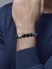 Natural Stone & Stainless Steel Beaded Bracelet, Woven Design, Fashionable & High-End, Luck Charm, Gift For Boyfriend