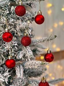 迷你3CM红色塑料防碎圣诞球，圣诞树装饰吊坠小球，DIY圣诞花环装饰球，节日派对装饰装饰礼品，亮球，家庭壁炉装饰，楼梯栏杆，门装饰，圣诞球挂饰，节日挂球 - 紅色 - 查看 1