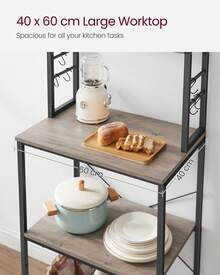 Kitchen Storage Rack, Coffee Bar, Baker's Rack, Total 6 Shelves And 6 Hooks, For Microwave, Steel Frame, Industrial, Greige And Black - 黑色 - 查看 4