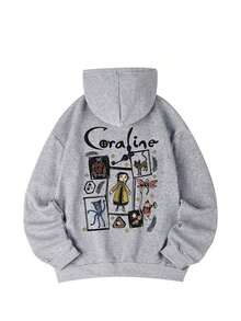 Christmas SweatshirtWomen's Winter Caroline And Ghost Graphic Long Sleeved Drawstring Hoodie With Pocket ,Casual Loose And Versatile Style Tops,Fashionable Costumes Women,Suitable For Daily And Festival WearLoose And Comfortablewinter Clothes For Women Christmas Outfit Women - 深灰色 - 查看 4