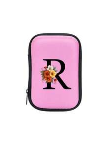 Sac organisateur en EVA rose avec initiales A-Z, sac de rangement pour câbles de données + ligne de données USB, étui de rangement pour câbles électroniques, chargeurs, écouteurs, porte-écouteurs pour festival de musique, accessoires tech de voyage pratiques, étui zippé de rangement, répondant à vos besoins de stockage quotidiens. Peut être utilisé pour le transport, le travail, l'école, le stockage en dortoir