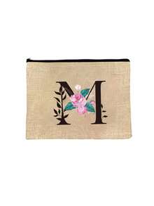 1个A-Z花卉印花化妆包，粉色牡丹花黑色字母印花艺术设计，送给女孩的礼物，可爱复古简约字母印花收纳袋，化妆包，小物件整理袋，洗漱包，旅行必备，邮轮必备，度假必备，男女通用 - 彩色 - 查看 15