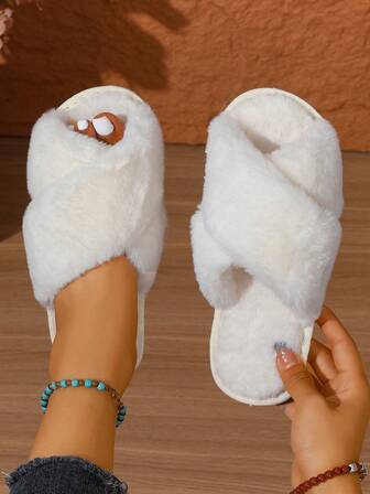 Höst/vinter Söta Plyschtofflor För Damer, Enfärgade, Avslappnade, Lätta, Halkfria, Lämpliga För Sovrum, Inomhusbruk, Fluffiga Tofflor