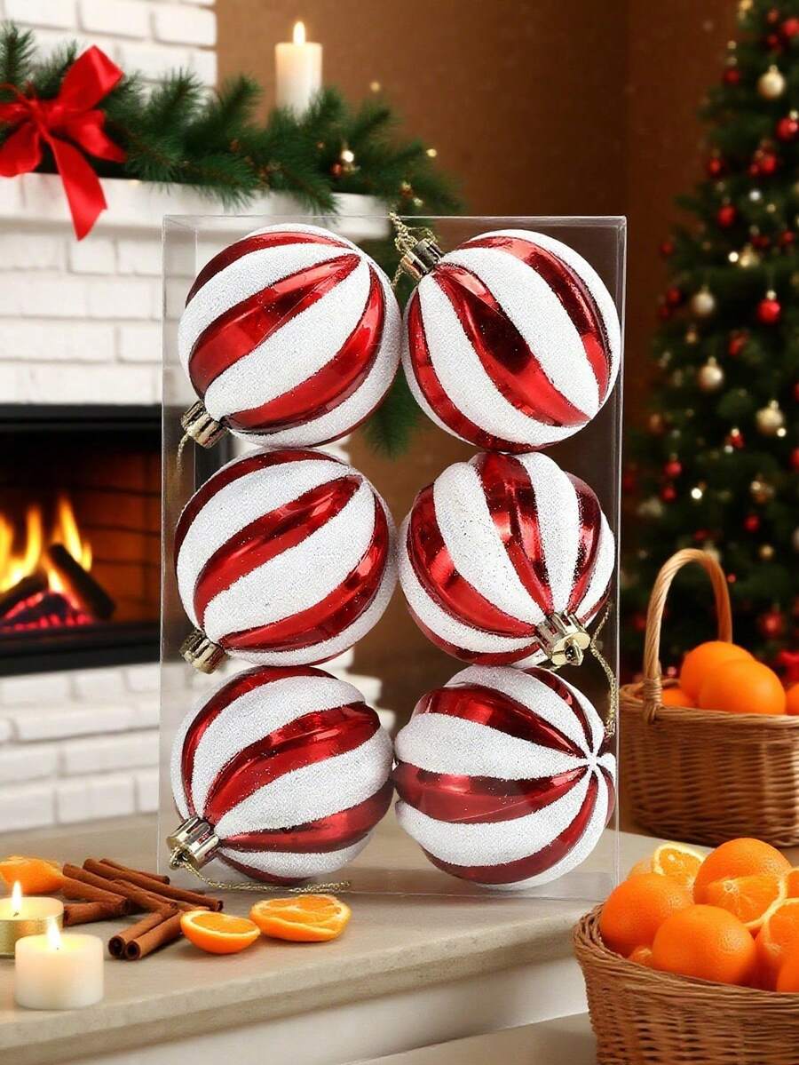 6 pezzi, Palline di Natale, Serie Rosso e Bianco, Stile Dipinto, Decorazioni Sospese per Albero di Natale, Palline di Natale per Centro Commerciale, Natale, Decorazioni Natalizie, Gadget per Feste di Natale, Oggetti Strani, Decorazione per la Stanza, Decorazione d'di Tendenza - Multicolore - Visualizzare 1
