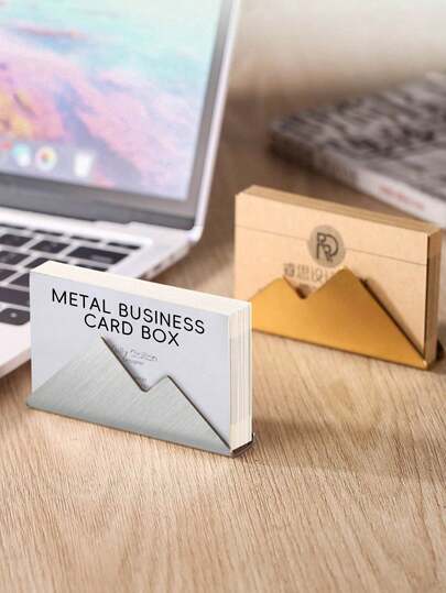1/2 hộp đựng danh thiếp hình núi bằng kim loại, giá trưng bày danh thiếp để bàn màu vàng và bạc sang trọng cho văn phòng tại nhà, quầy lễ tân, nhà hàng và quầy bán lẻ, hộp đựng danh thiếp và giá trưng bày chuyên nghiệp, bền, hoàn thiện cao cấp, tiết kiệm không gian, món quà lý tưởng cho các chuyên gia, trang trí không gian làm việc.