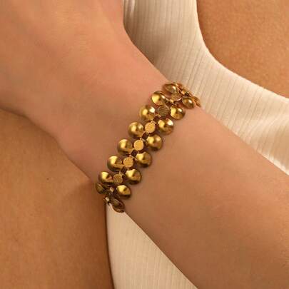1pc Fashionable & Versatile Stainless Steel 18K Gold Vintage Embossed Round Plate Combination Bracelet - Suitable For Men And Women, Daily Wear, Gatherings, Holiday Gifts