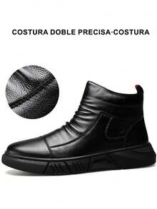Botas de estilo británico botas negras cortas botas altas zapatos masculinos moda botas ligeras,Botas de montar de cuero de caña alta para hombre,High-top botas antideslizantes resistente al desgaste, cómodo casual transpirable suela gruesa botas de los hombres, de interior y al aire libre cuatro estaciones se puede usar Botas de hombre - Negro - Ver 9