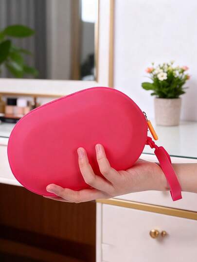 1pc Extra Large Oval Silicone Cosmetic Bag, Candy Color Minimalist Portable Makeup Bag, Large Capacity Waterproof Storage Pouch For Cosmetics, Earphones, Keys, Cards, Wallet, Soft Silicone Travel Toiletry Organizer Bag