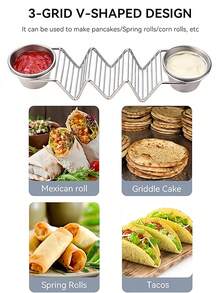 1 pieza Soporte de acero inoxidable para tacos, tazas para salsa, bandeja para servir tortillas, set de 2 soportes para tacos, soporte de acero inoxidable para tortillas, soporte multicompartimento para tacos, soporte para panqueques mexicanos, pinza para enrollados de maíz, soporte para sándwiches y almacenamiento de escritorio. - Multicolor - Ver 6