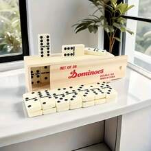 28pcs Wooden Domino Set - Push And Drop Board Game, Suitable For Outdoor Camping And Travel, Classic Black And White Dominoes With Storage Box, Outdoor Game | Classic Board Game | Durable Wooden Structure, Fun Tabletop Game, Domino Toy, Outdoor Camping Travel Game, Wooden Box Black Domino Table Game, Suitable For Family Entertainment And Party Games