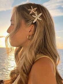 3pcs Vintage Faux Pearl Decor Starfish Shaped Hair Clip Stylish Hair Bun Maker Accessory, Suitable For Women And Girls For Daily Wear ,Flat Claw Clip, Claw Clips, Clips For Hair, Hair Slide, Hair Claws, School Stuff - 彩色 - 查看 2