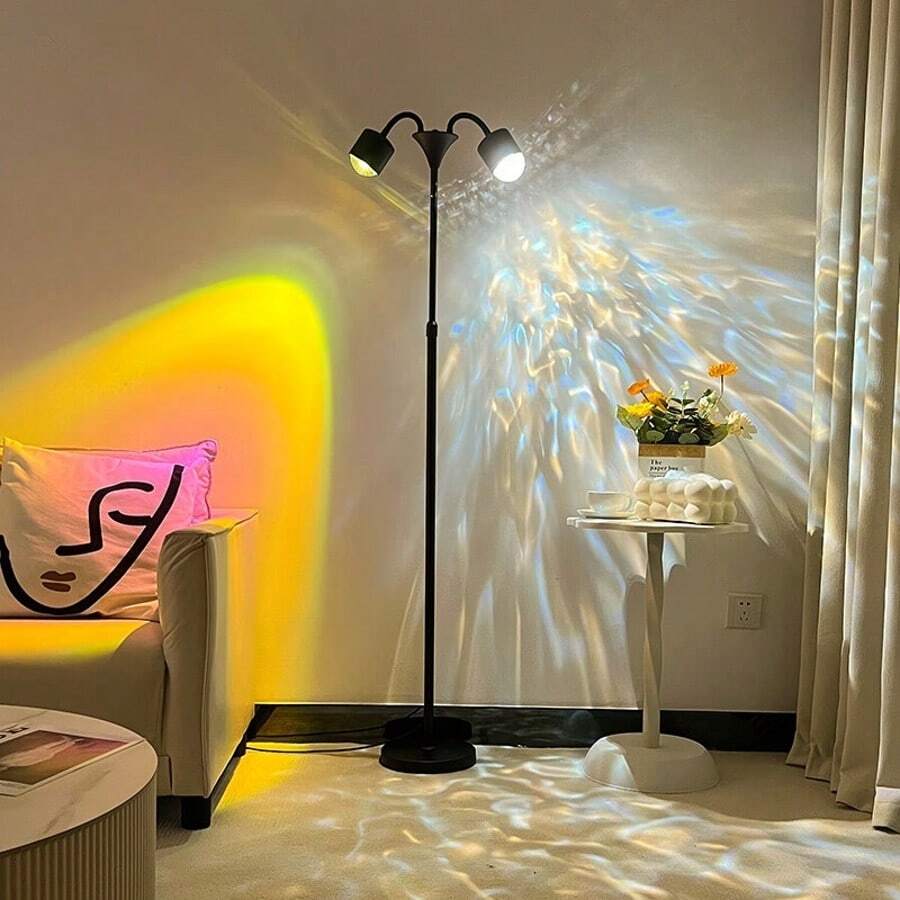 Dual-Head Color Changing LED Floor Lamp With Remote Control, USB Powered Adjustable RGB Ambient Lighting, Modern Decorative Floor Lamp For Living Room, Bedroom, Gaming Corner, And Home Decor - đen - Xem 1