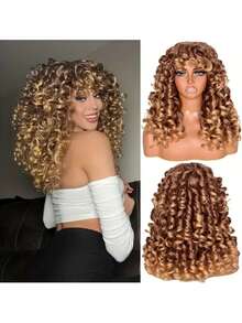 Synthetic Heat Resistant Wigs Bouncy Curls Wigs With Bangs Copper Ginger 20 Inch 33/27# Wig Bangs Wig Daily Used Easy To Wear Beginner Friendly Big Bouncy Fluff Curly Wigs - 33/27 - 查看 2