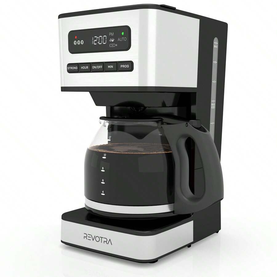 Revotra 12-Cup Programmable Coffee Maker, Regular & Strong Brew Drip Coffee Machine, 1-4 Cup And Ice Coffee Setting, 24H Timer, Auto Shut-Off, Keep Warm, Pause & Serve - Xem 1