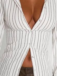 Y2K Button Down Shirts For Women Casual Long Sleeve Slim Fit Ruched Work Blouse Tops Going Out Crop Tops - trắng - Xem 6